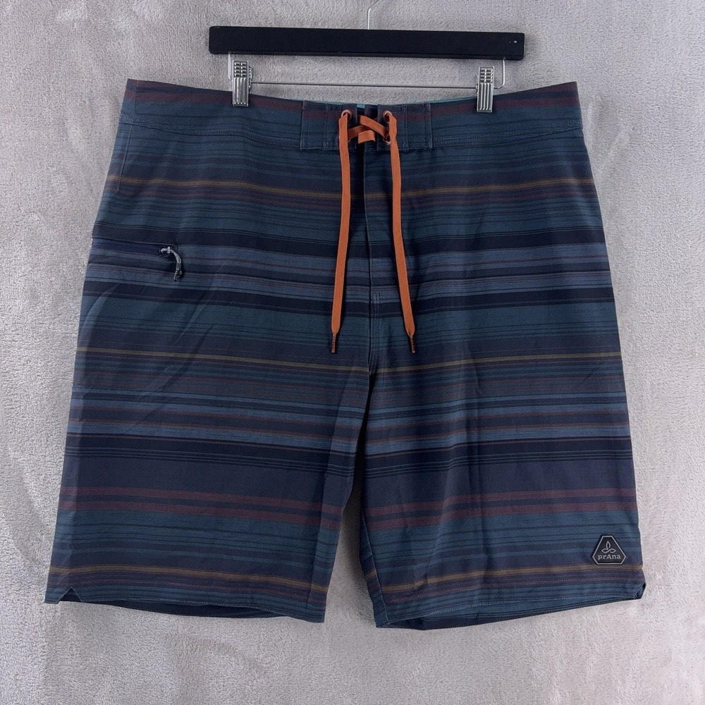 prAna Fenton Board Shorts Mens Size 38 Nautical Pontoon Swim Surf UPF 50